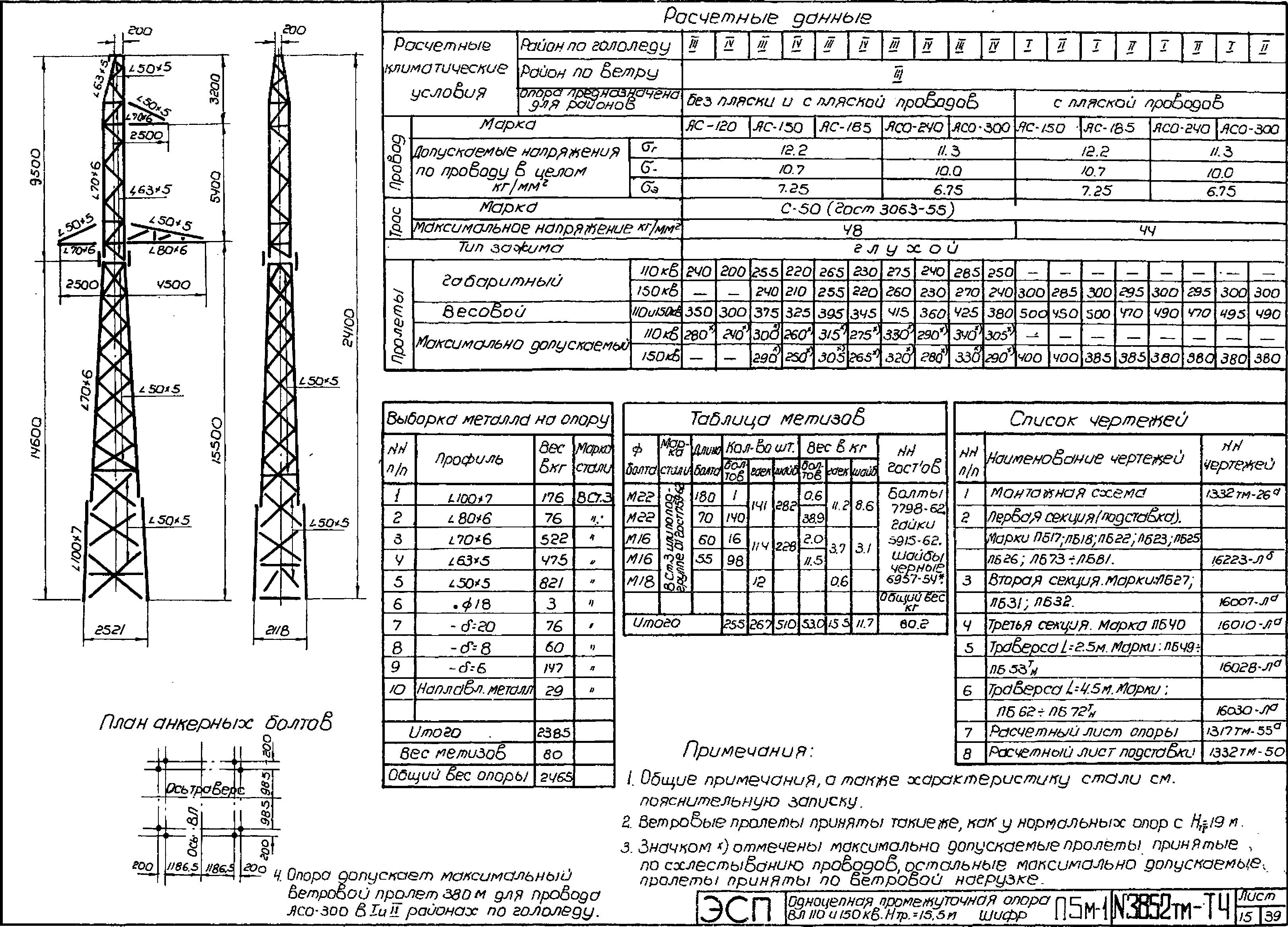 Промежуточная опора П5М-1, типовой проект 3852тм-т4 С245 лакокрасочное покрытие