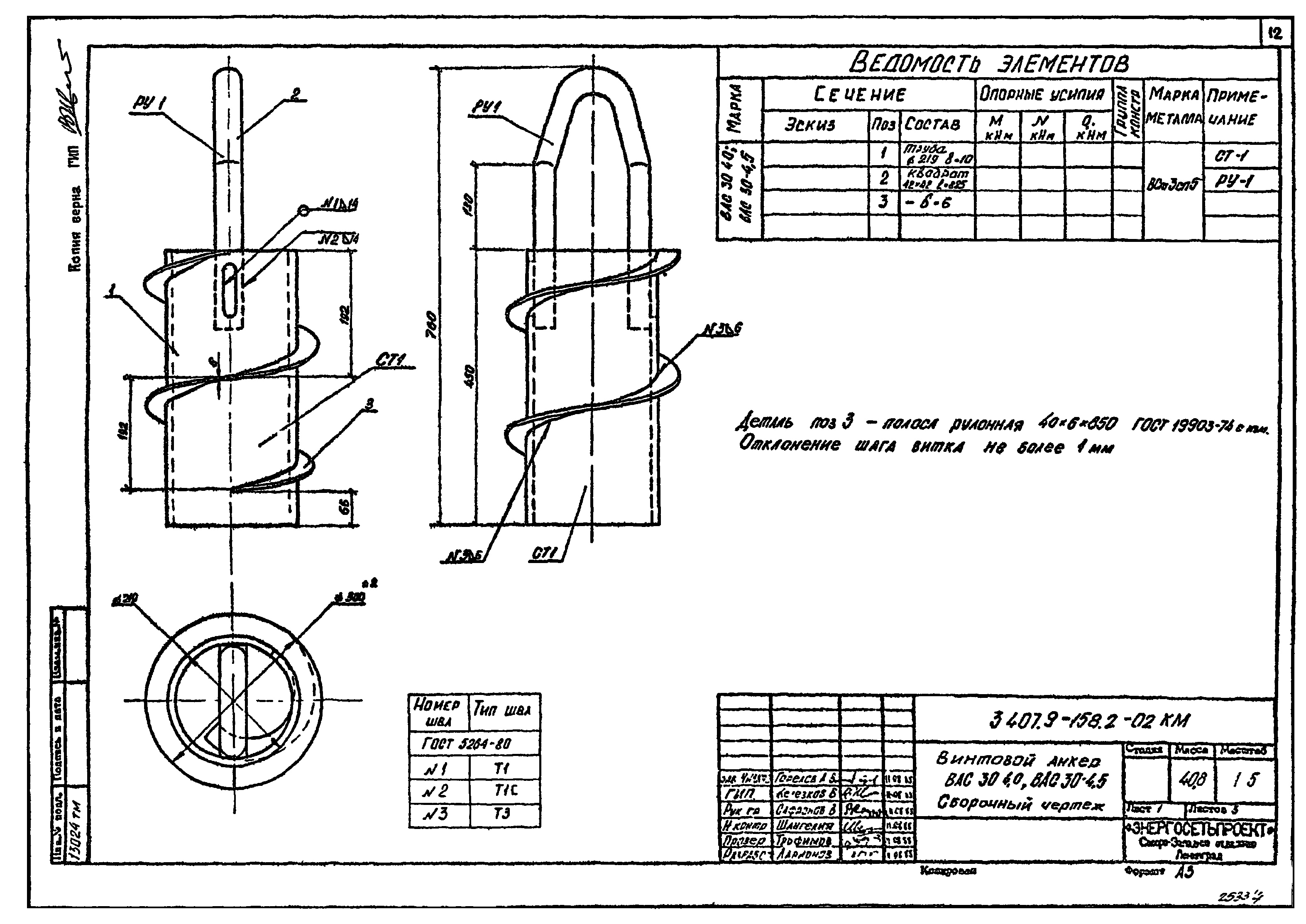 Винтовой анкер ВАС 30-4,5, серия 3.407.9-158 С345 горячее оцинкование