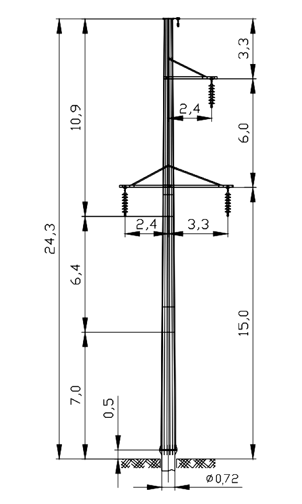 Промежуточная опора ПМ110-5Ф, типовой проект 3.407.2-182.09 С345 горячее цинкование