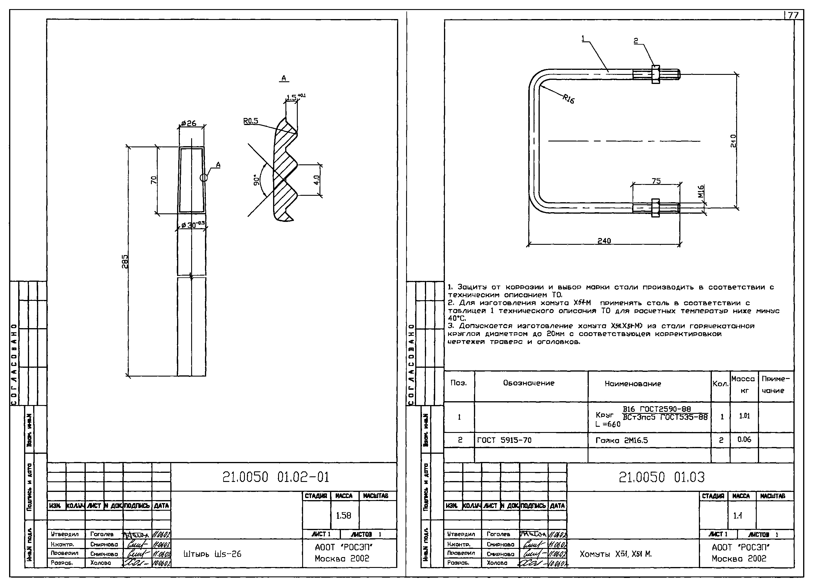 Штырь Шs-26, типовой проект 21.0050 С245 горячее оцинкование