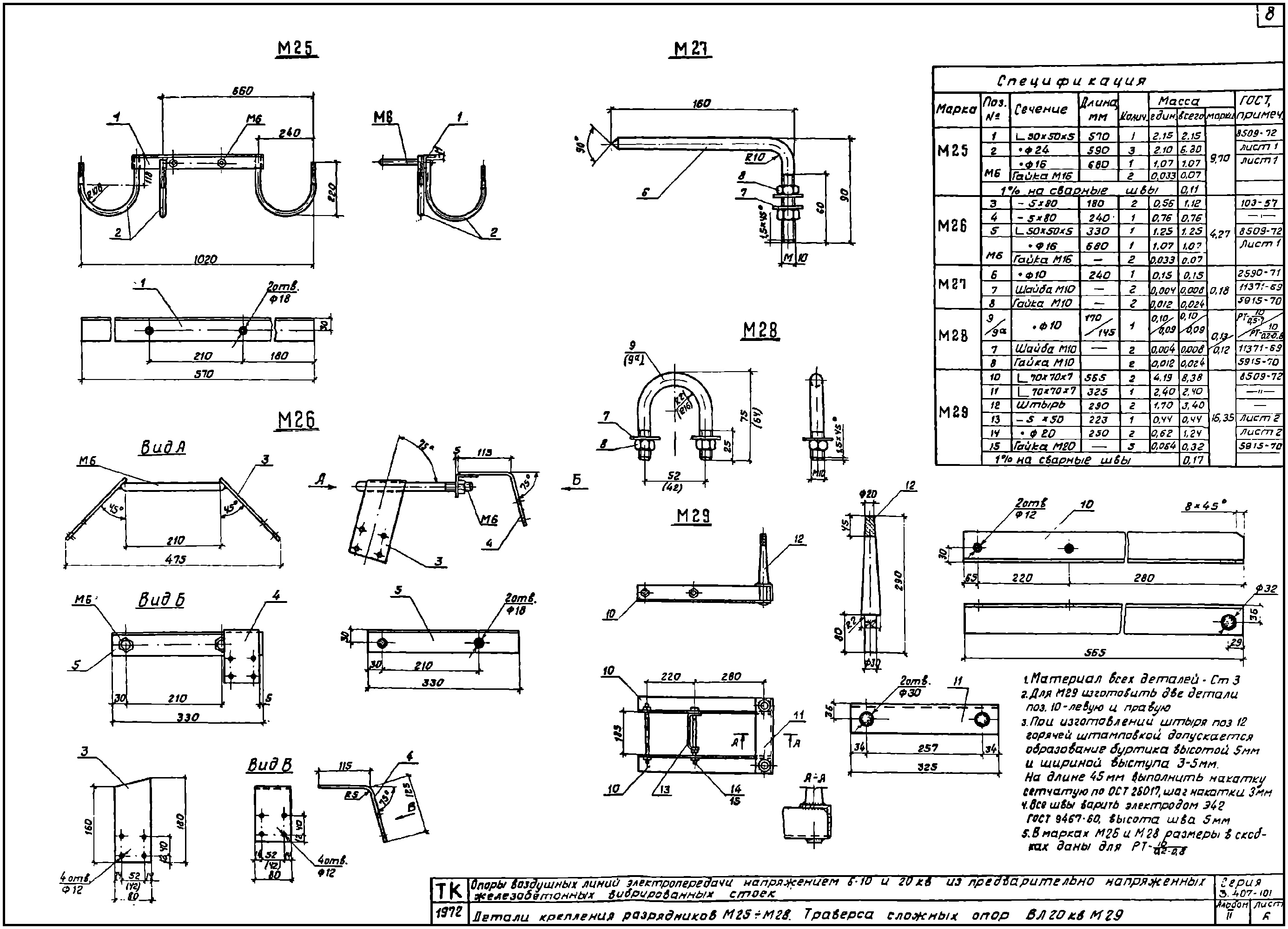 Деталь крепления разрядника М27, типовой проект 3.407-101.2 С245 горячее оцинкование