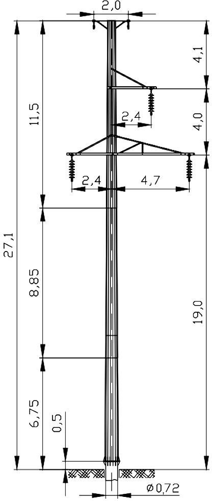 Промежуточная опора ПМ110-1ФТ, типовой проект 3.407.2-182.09 С345 горячее цинкование