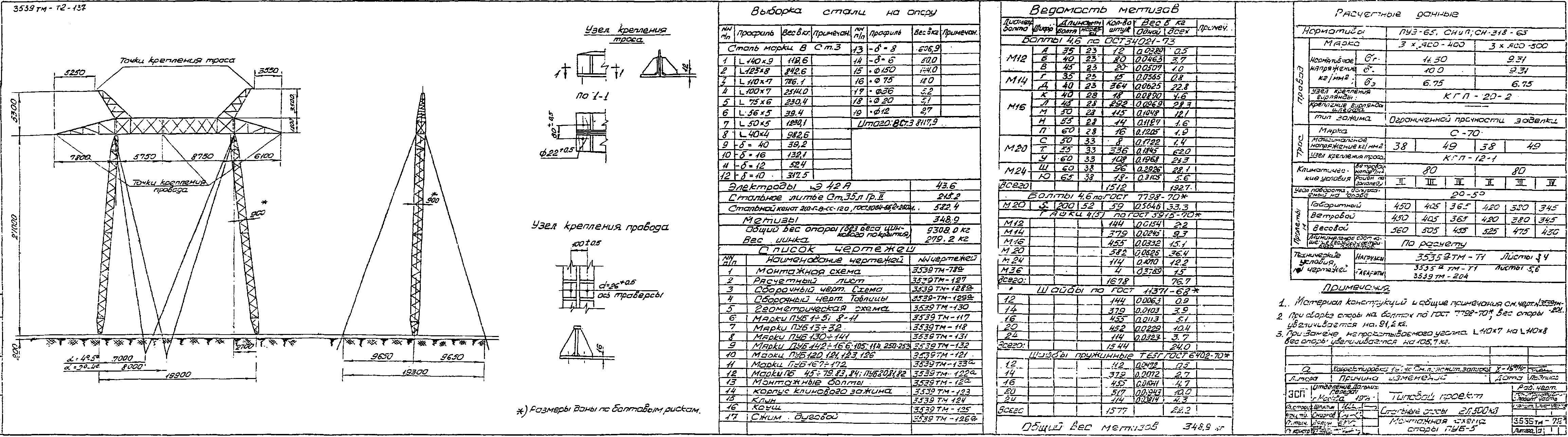 Промежуточно-угловая опора ПУБ5, типовой проект 3.407-106 (3539тм-т2) С245 горячее оцинкование
