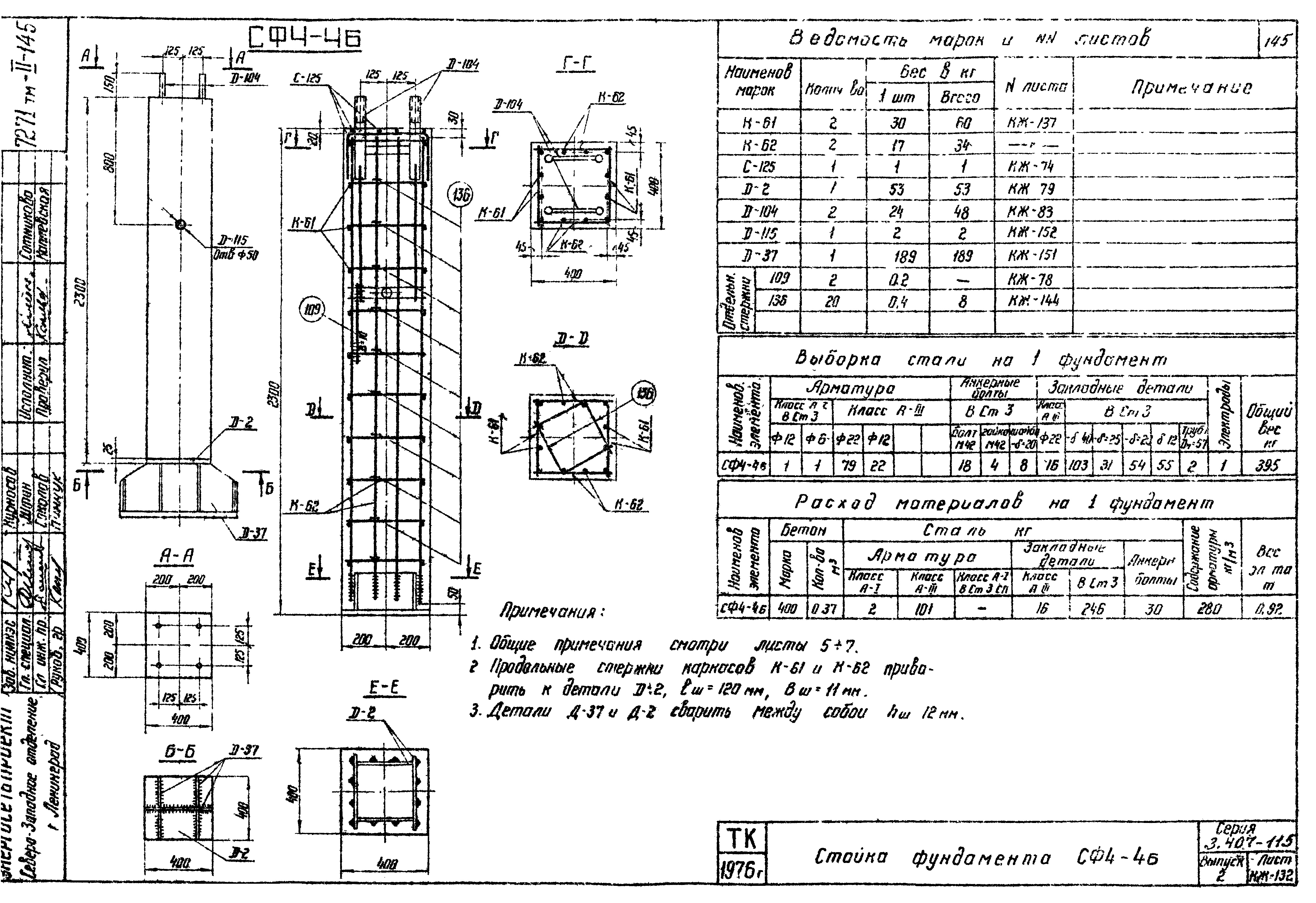 Стойка фундамента СФ4-4Б, серия 3.407-115