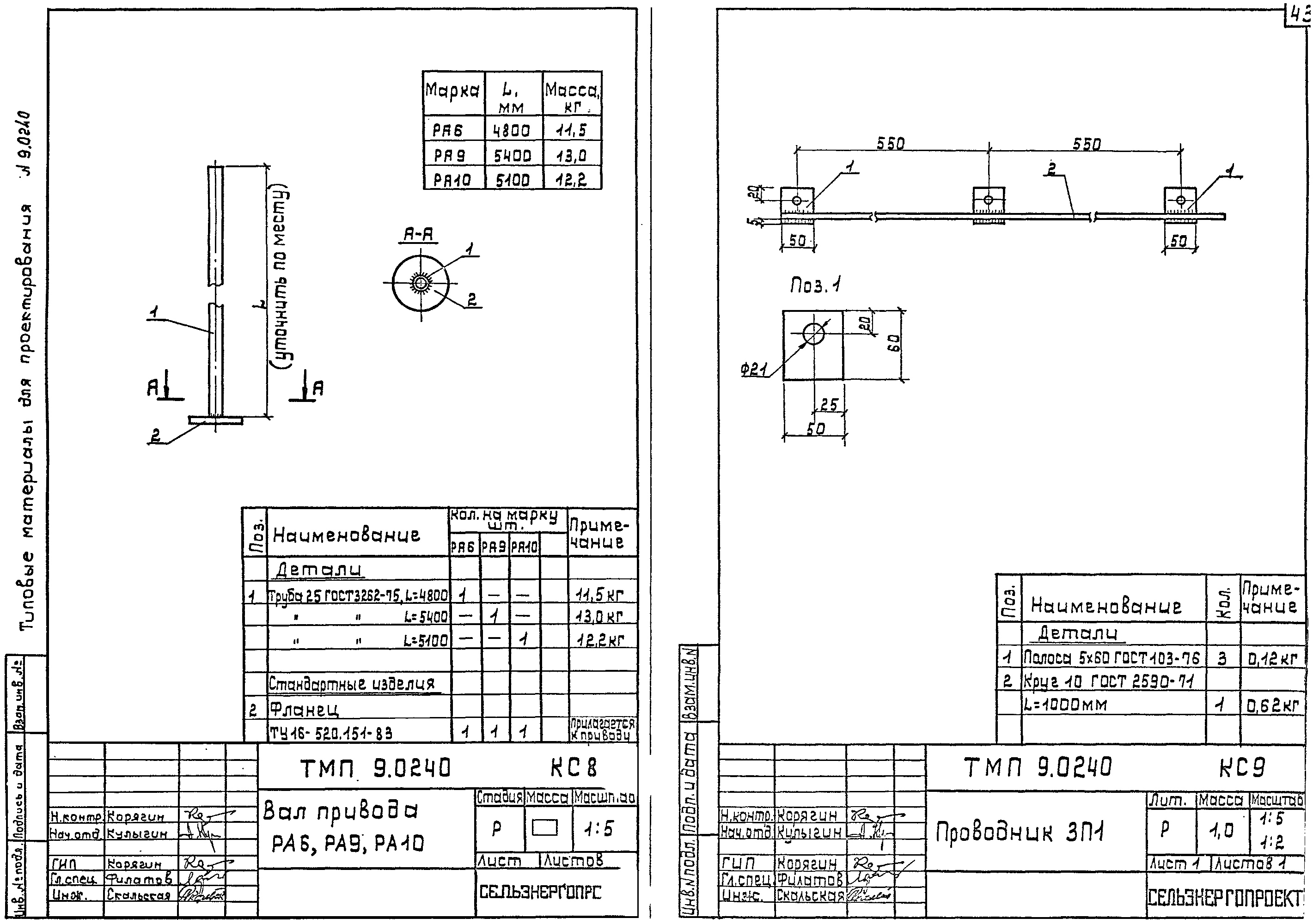 Вал привода РА9, типовой проект 9.0240 С245 горячее оцинкование