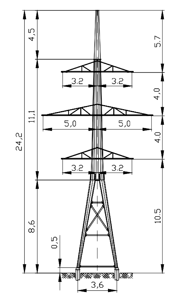 Анкерная опора АМ110-6Ф4, типовой проект 3.407.2-182.09 С345 горячее цинкование