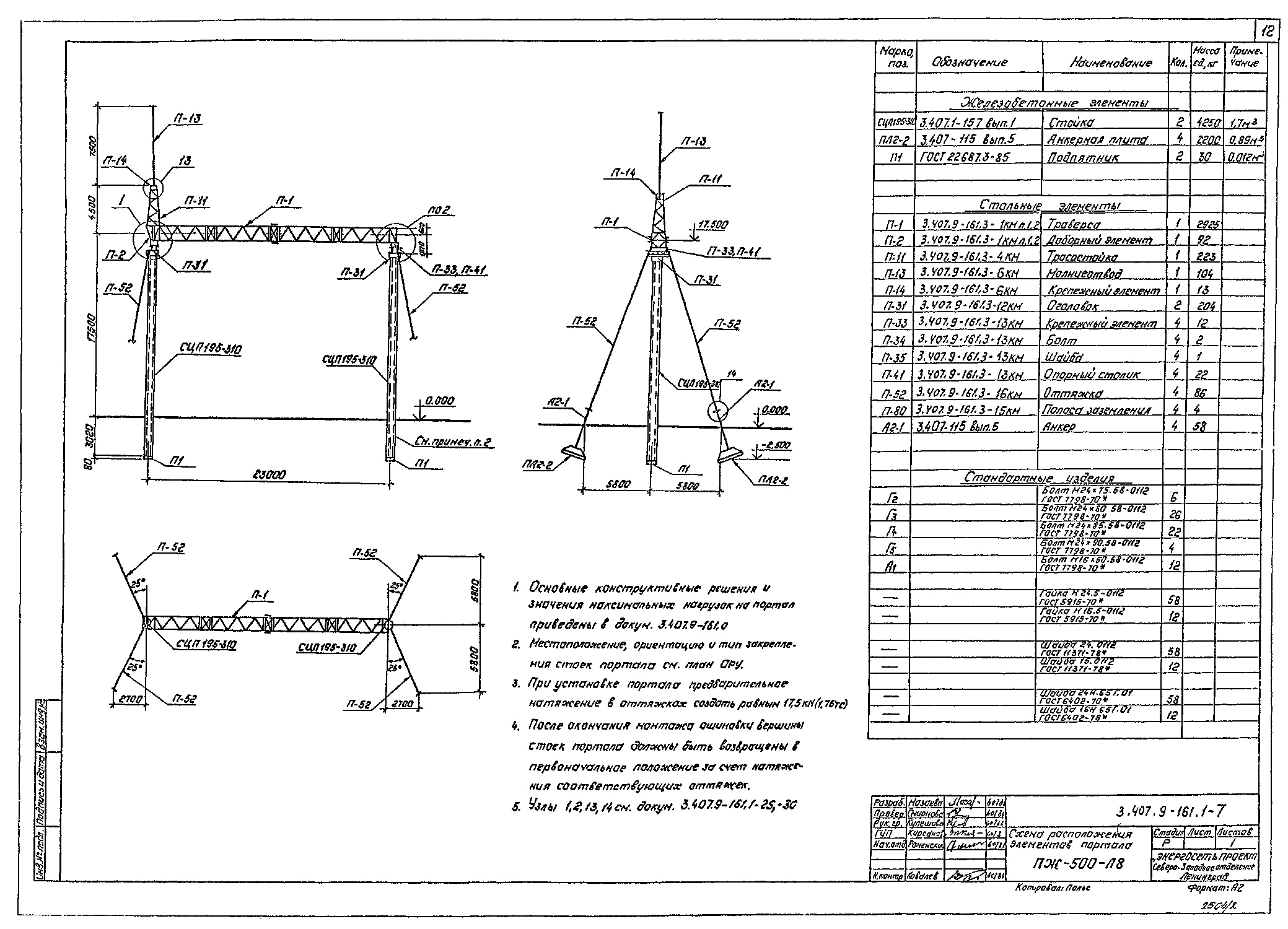 Линейный портал ПЖ-500Л8, типовой проект 3.407.9-161