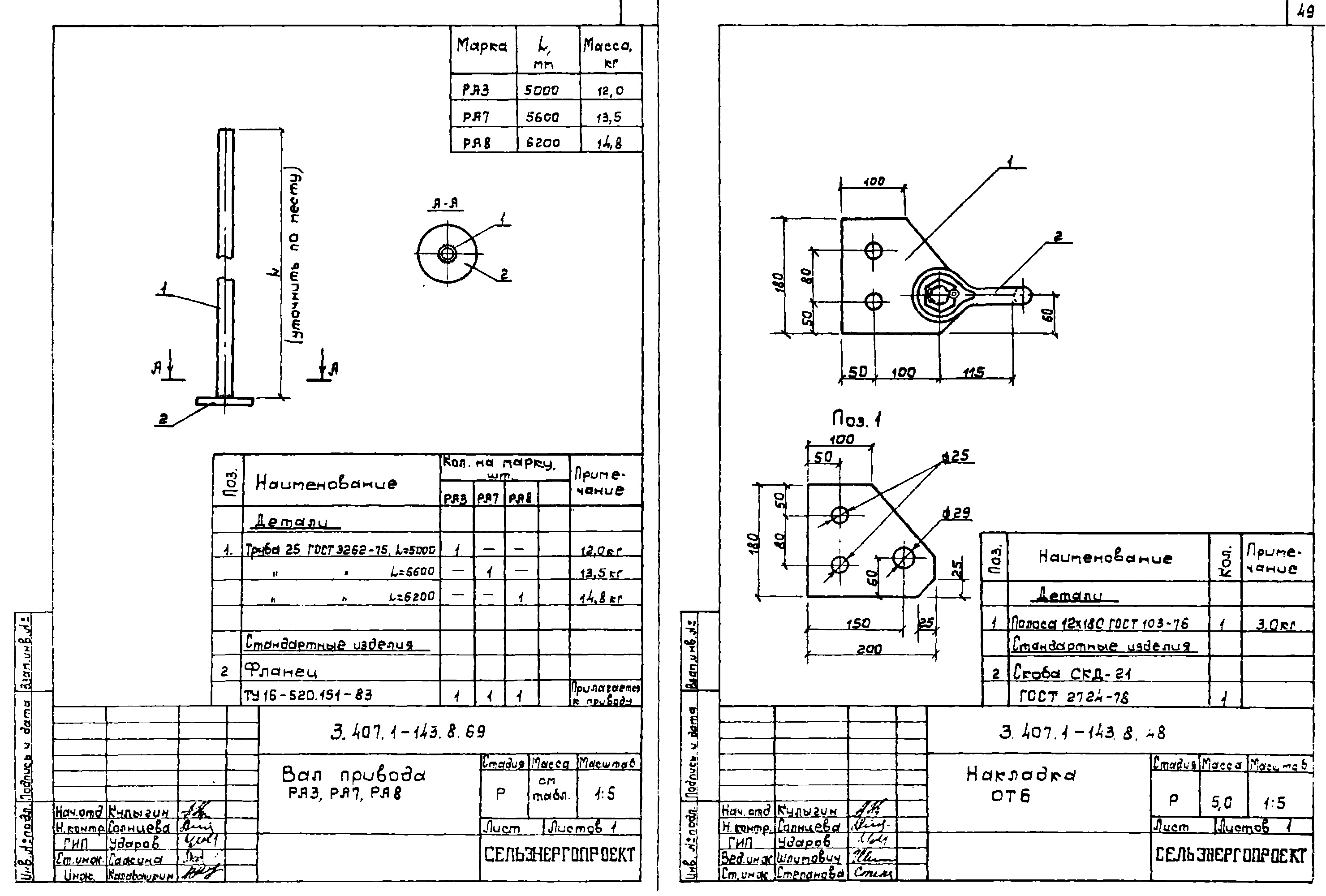 Вал привода РА3, типовой проект 3.407.1-143.8 С245 горячее оцинкование