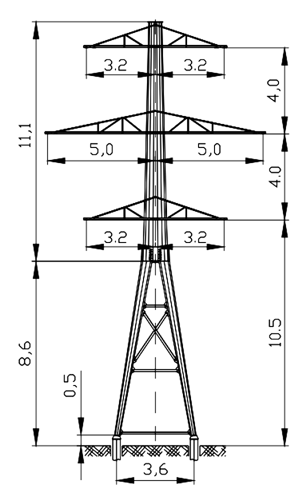 Анкерная опора АМ110-6Ф4Р, типовой проект 3.407.2-182.09 С345 горячее цинкование