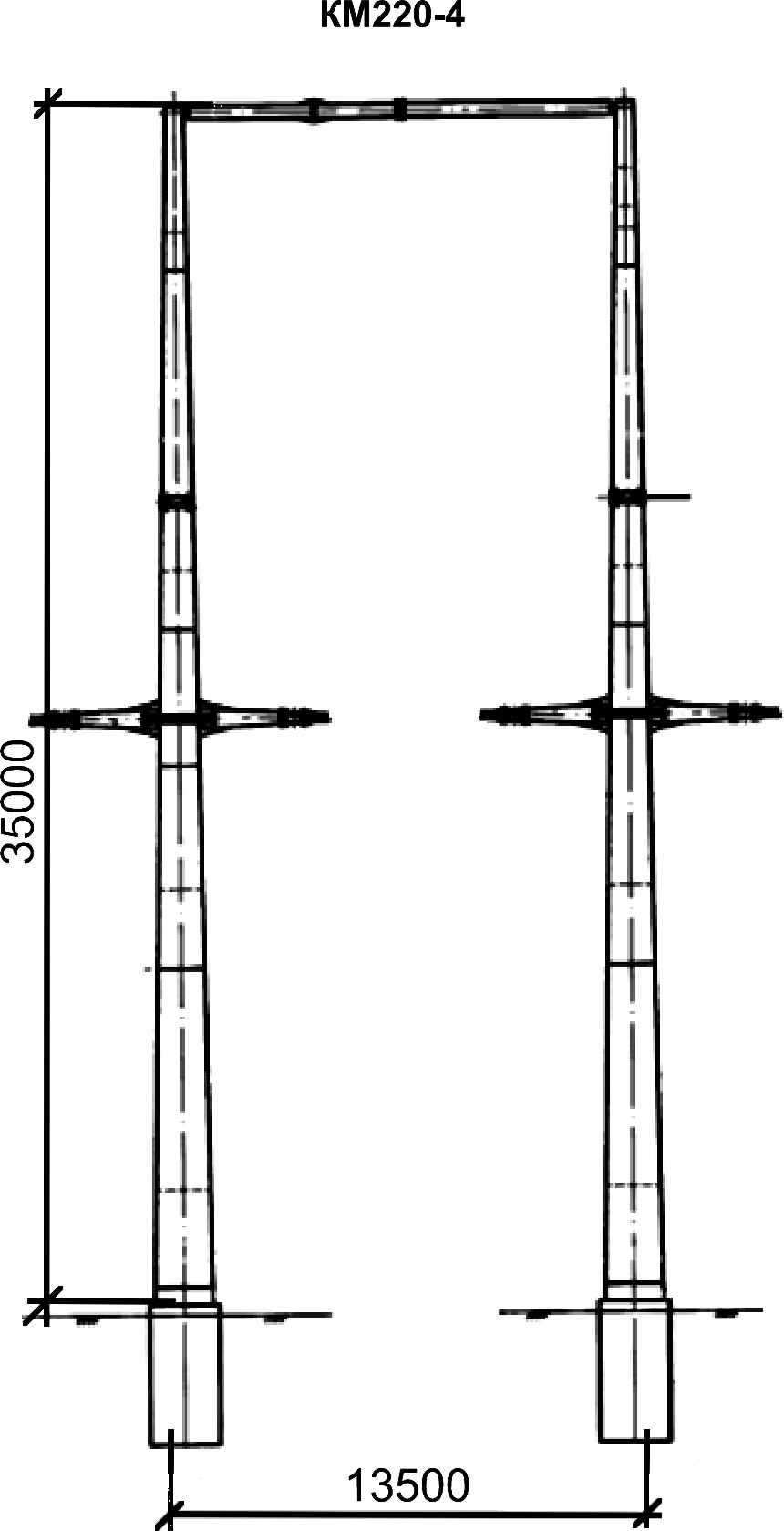Концевая опора КМ220-4, типовой проект НТЦ Электроэнергетики С345 горячее цинкование