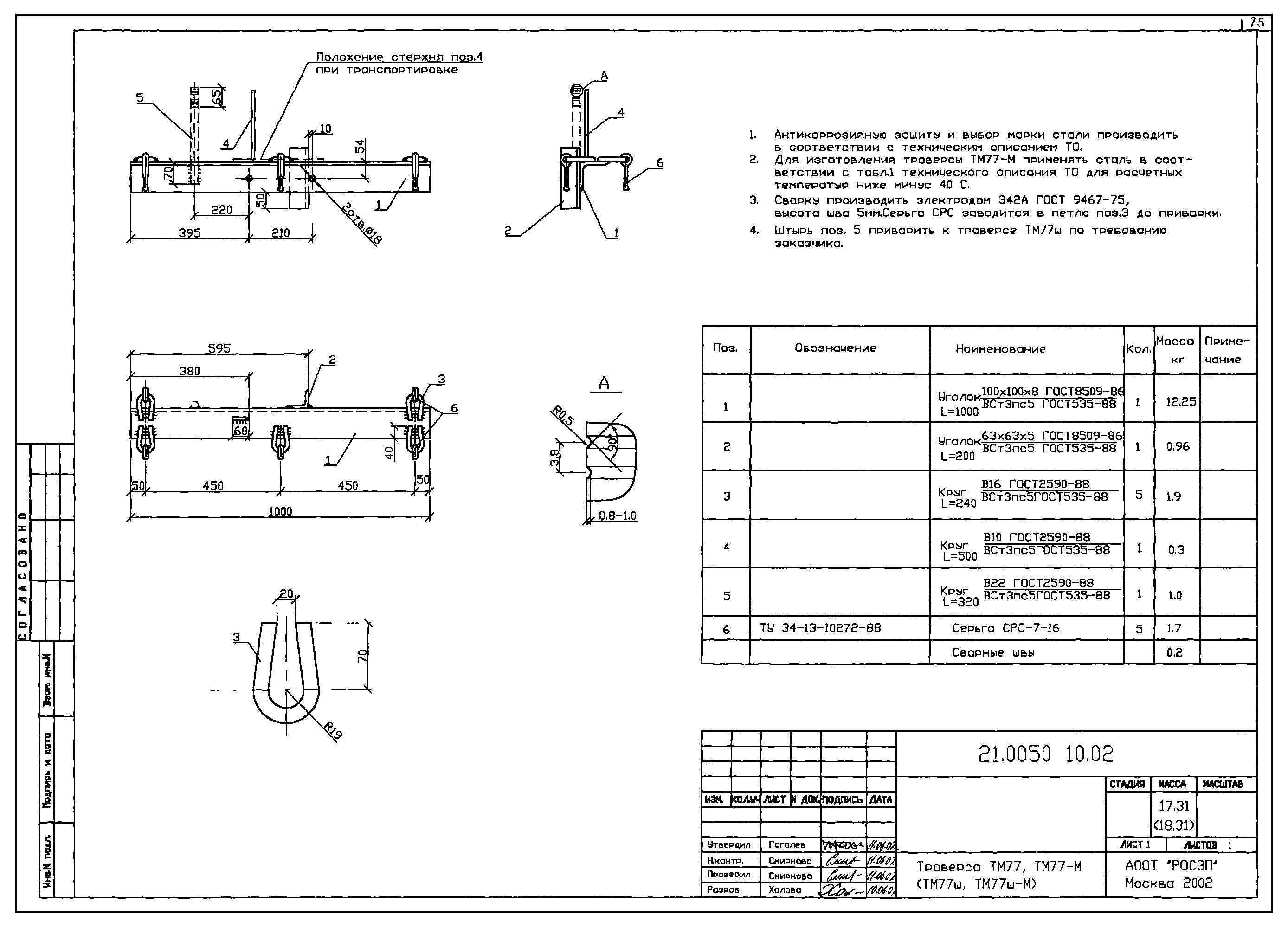 Траверса ТМ77Ш, типовой проект 21.0050 С245 горячее оцинкование