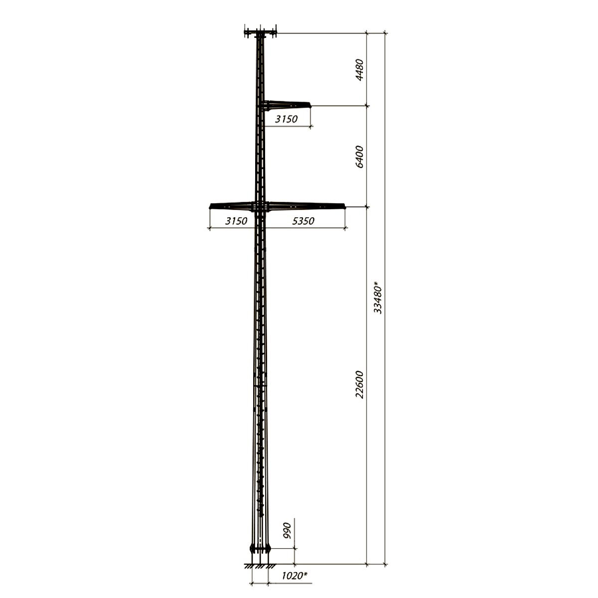 Промежуточная опора ПМ220-7ФТ, типовой проект 13061.00.000 МС С345 горячее цинкование