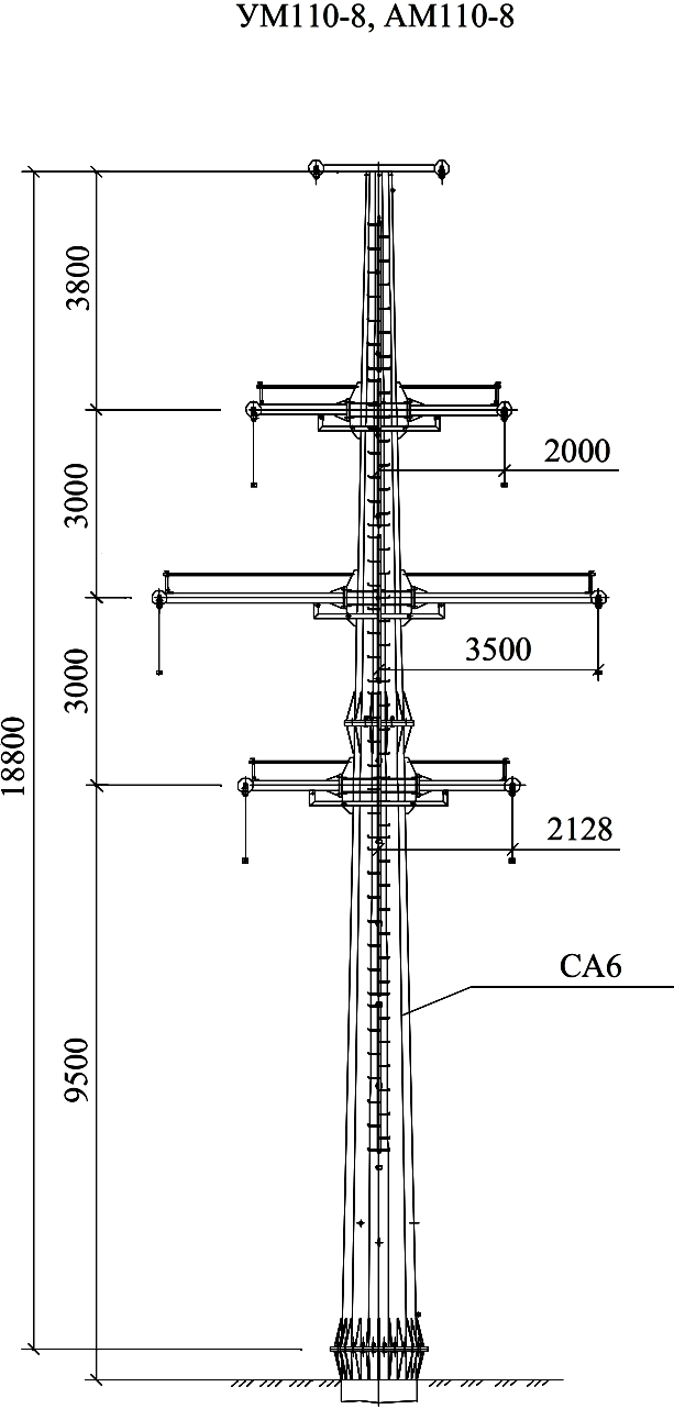 Анкерно-угловая опора УМ110-8, типовой проект 28.0034 С345 горячее цинкование