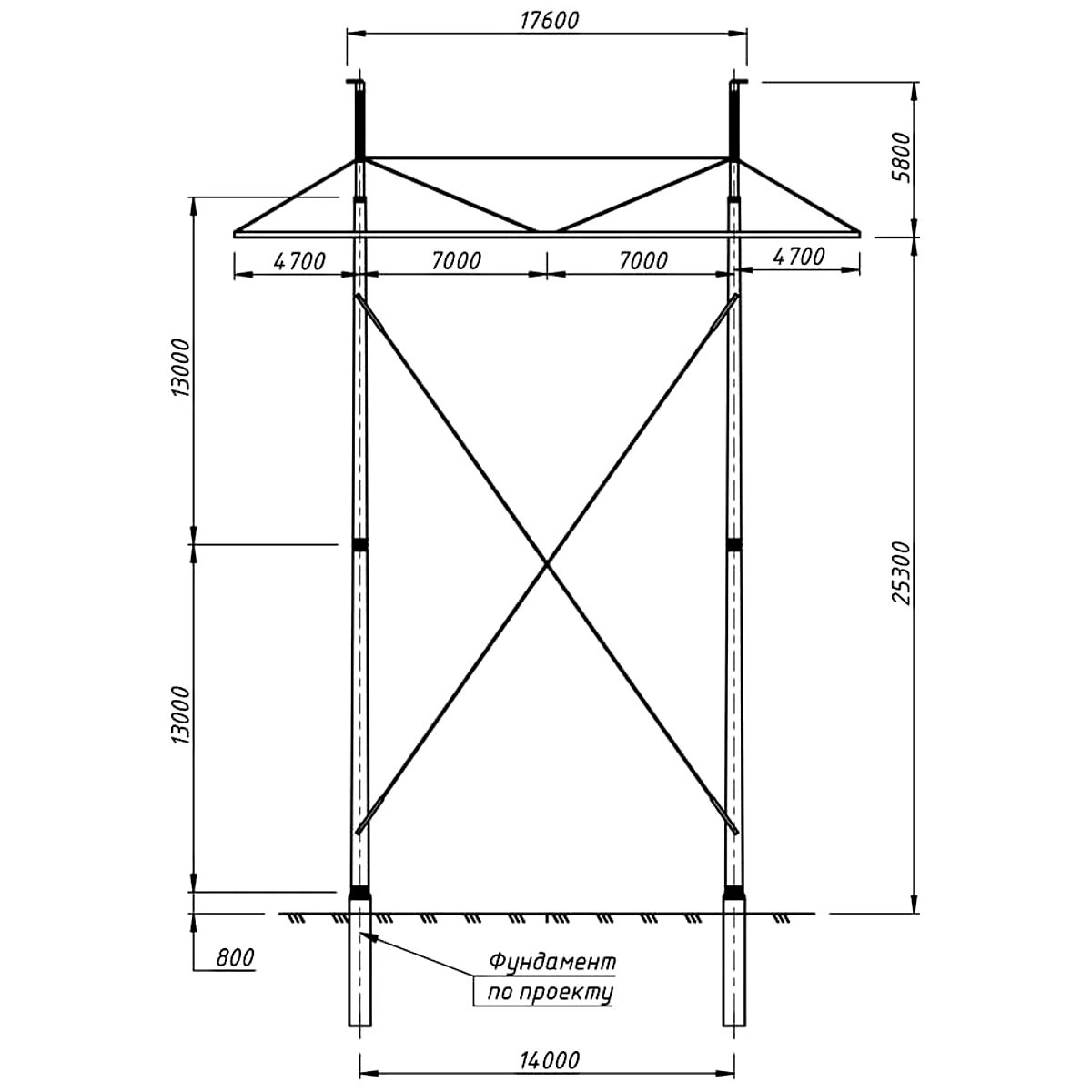 Промежуточная повышенная железобетонная опора 2СПБ330-5ВФ, чертеж 19.006-т2