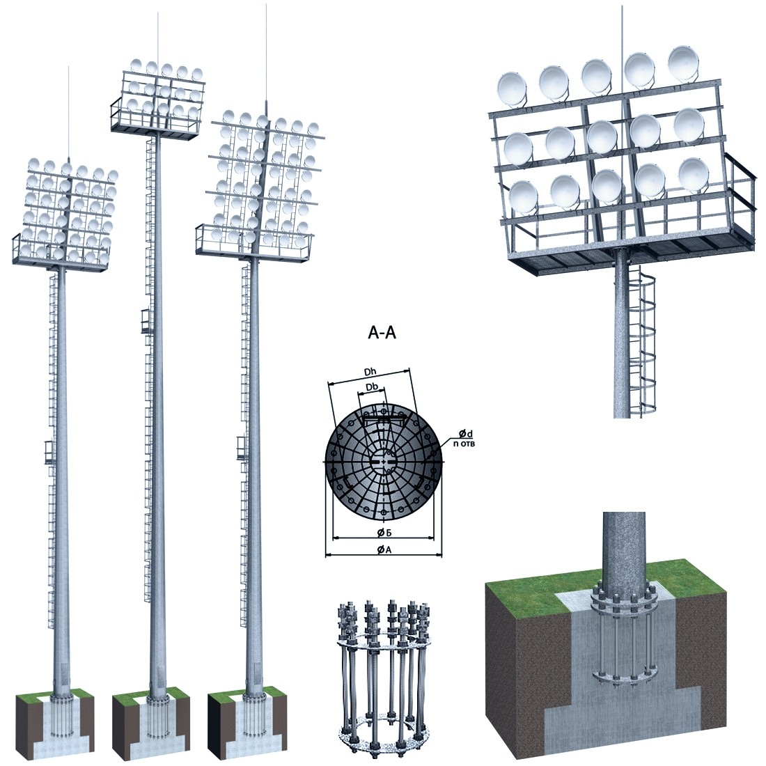Мачта освещения многогранная МС-35-С/36-IV-ц сталь С345 горячее оцинкование