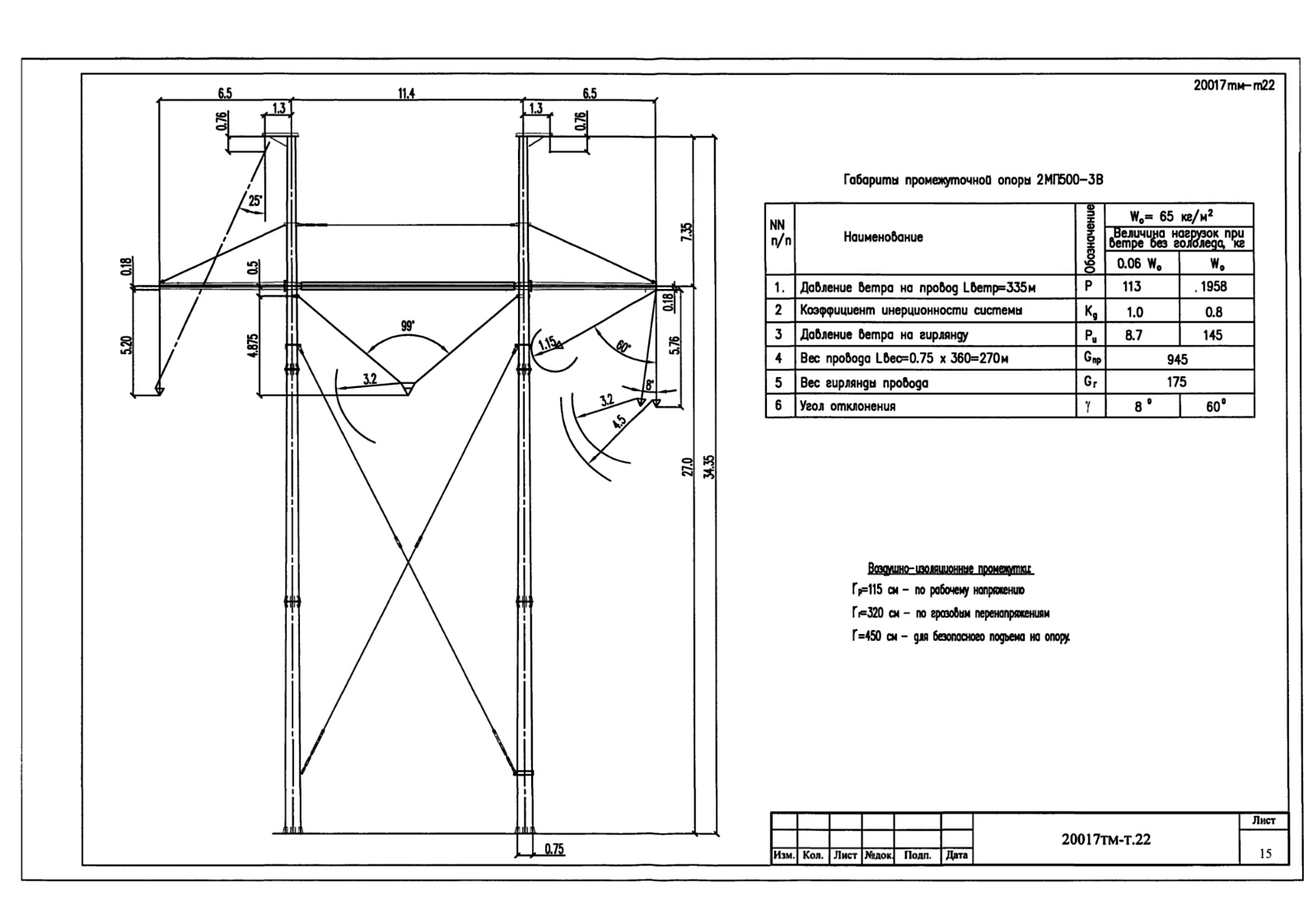 Промежуточная опора 2МП500-3В, типовой проект 20017тм С345 горячее цинкование