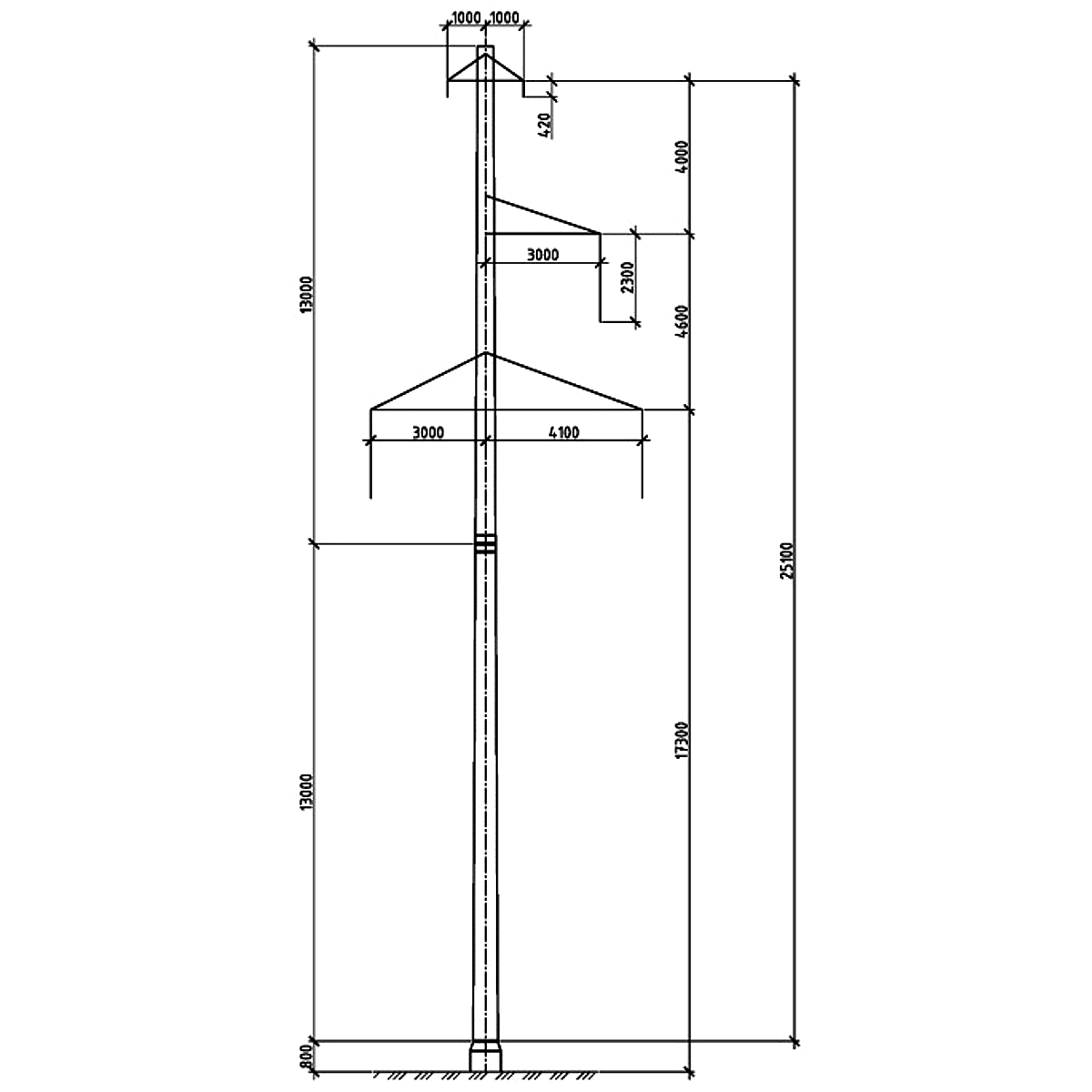 Промежуточная повышенная железобетонная опора СПБ220-9ФТ, чертеж 17.008-т9