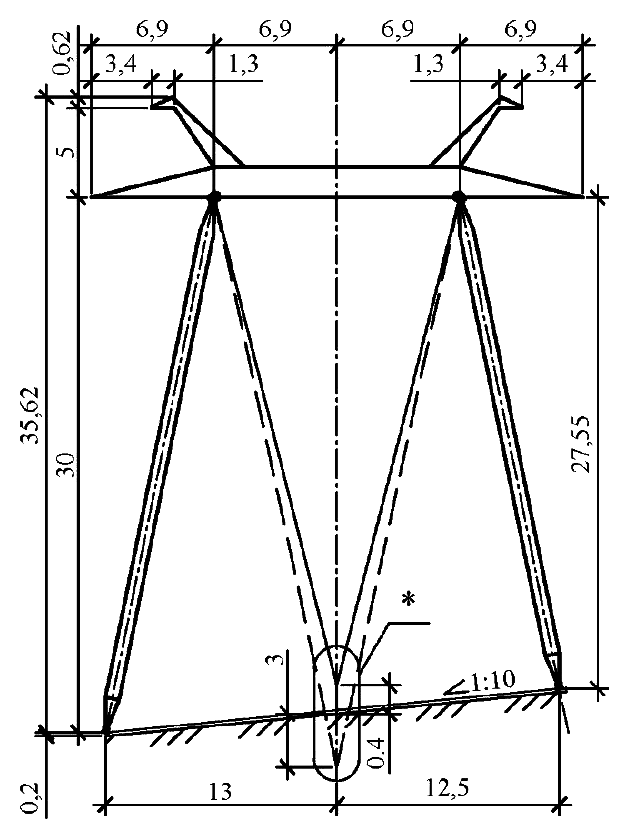 Промежуточная косогорная опора П500н-3-2.45, чертеж 7.500.01-КМ2 С345 горячее оцинкование