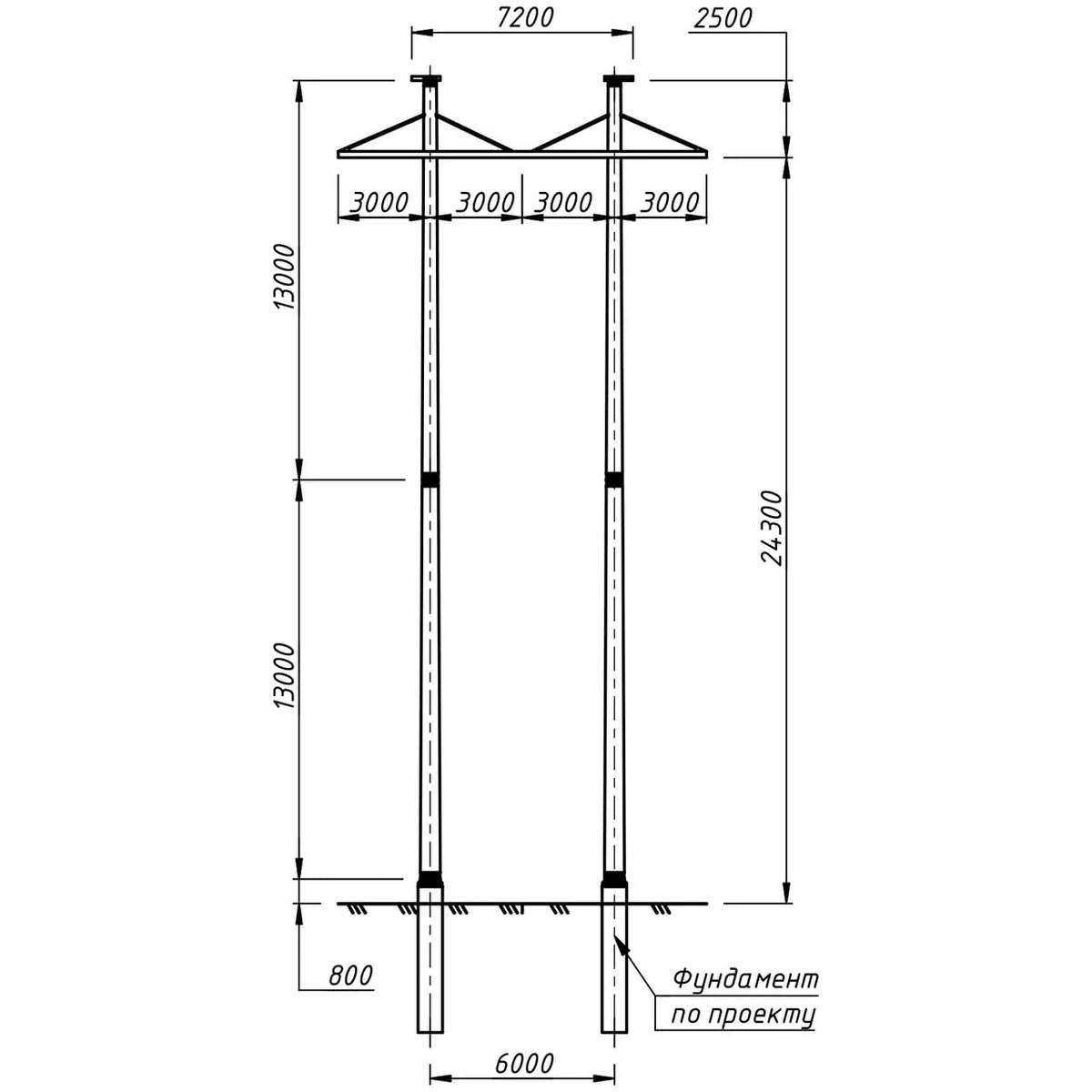 Промежуточная повышенная железобетонная опора 2СПБ220-7Ф, чертеж 17.008-т7