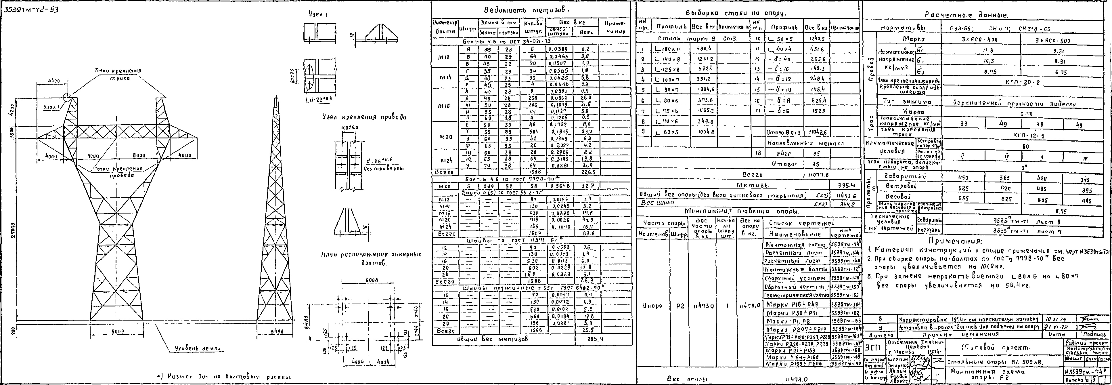 Промежуточная опора Р2, типовой проект 3.407-106 (3539тм-т2) С245 горячее оцинкование