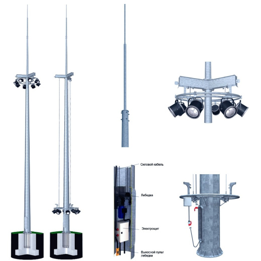 Мачта освещения многогранная с молниеотводом ВГМ-30(10)-М10 сталь С245 горячее оцинкование