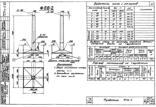 Фундамент промежуточной опоры ФП6-2, серия 3.407-115